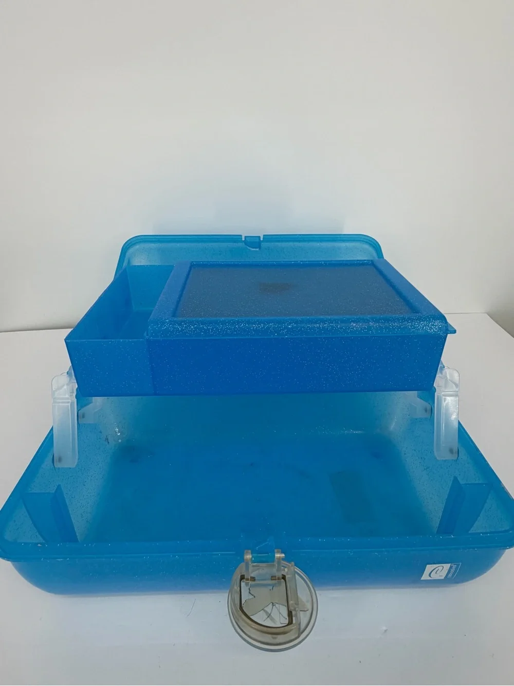 Caboodles Liquid Metallic 2622 Blue GLITTER Makeup Case Organizer Butterfly